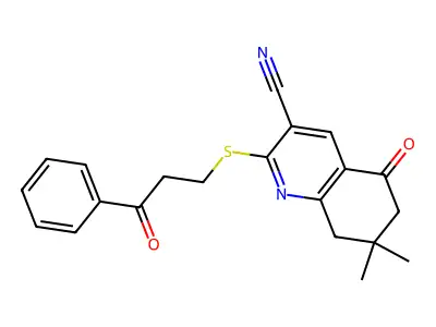 7,7-dimethyl-5-oxo-2-[(3-oxo-3-phenylpropyl)sulfanyl]-5,6,7,8-tetrahydroquinoline-3-carbonitrile structure