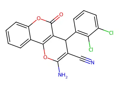 2-amino-4-(2,3-dichlorophenyl)-5-oxo-4H,5H-pyrano[3,2-c]chromene-3-carbonitrile structure