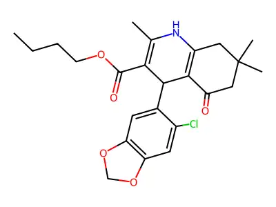 butyl 4-(6-chloro-1,3-benzodioxol-5-yl)-2,7,7-trimethyl-5-oxo-1,4,5,6,7,8-hexahydroquinoline-3-carboxylate structure