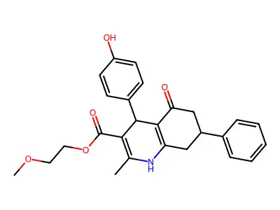 2-methoxyethyl 4-(4-hydroxyphenyl)-2-methyl-5-oxo-7-phenyl-1,4,5,6,7,8-hexahydroquinoline-3-carboxylate structure