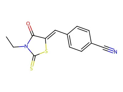 4-[(3-Ethyl-4-oxo-2-sulfanylidene-1,3-thiazolidin-5-ylidene)methyl]benzonitrile structure