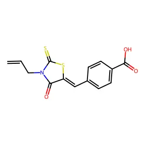 4-[(4-oxo-3-prop-2-enyl-2-sulfanylidene-1,3-thiazolidin-5-ylidene)methyl]benzoic acid structure