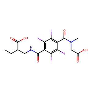 Butanoic acid, 2-(((4-(((carboxymethyl)methylamino)carbonyl)-2,3,5,6-tetraiodobenzoyl)amino)methyl)- structure