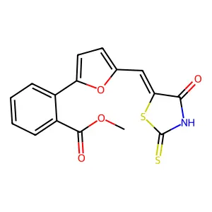 (E)-methyl 2-(5-((4-oxo-2-thioxothiazolidin-5-ylidene)methyl)furan-2-yl)benzoate structure