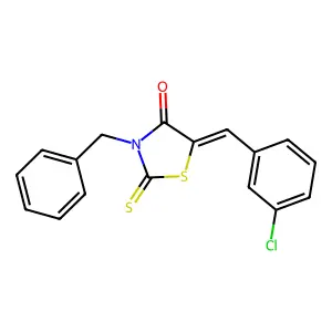 (5E)-3-benzyl-5-[(3-chlorophenyl)methylidene]-2-sulfanylidene-1,3-thiazolidin-4-one structure