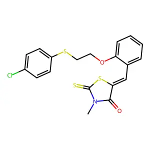 (5E)-5-[[2-[2-(4-chlorophenyl)sulfanylethoxy]phenyl]methylidene]-3-methyl-2-sulfanylidene-1,3-thiazolidin-4-one structure