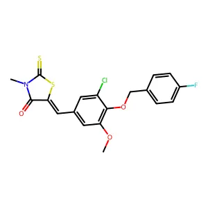 (5E)-5-[[3-chloro-4-[(4-fluorophenyl)methoxy]-5-methoxyphenyl]methylidene]-3-methyl-2-sulfanylidene-1,3-thiazolidin-4-one structure