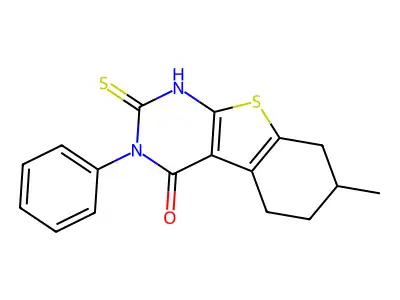 2-Mercapto-7-methyl-3-phenyl-5,6,7,8-tetrahydro-3H-benzo[4,5]thieno[2,3-d]pyrimidin-4-one structure