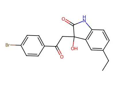 3-[2-(4-bromophenyl)-2-oxoethyl]-5-ethyl-3-hydroxy-1,3-dihydro-2H-indol-2-one structure