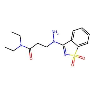 3-[1-(1,1-dioxido-1,2-benzothiazol-3-yl)hydrazinyl]-N,N-diethylpropanamide structure