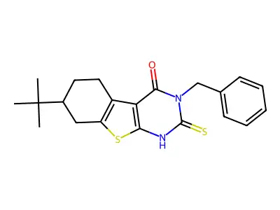 3-benzyl-7-tert-butyl-2-mercapto-5,6,7,8-tetrahydro[1]benzothieno[2,3-d]pyrimidin-4(3H)-one structure