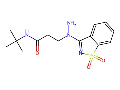 N-(Tert-butyl)-3-[1-(1,1-dioxido-1,2-benzisothiazol-3-YL)hydrazino]propanamide structure