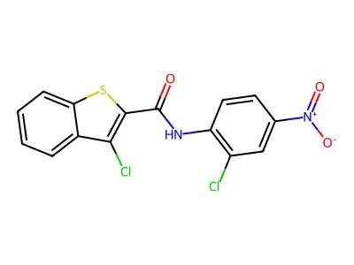 3-chloro-N-(2-chloro-4-nitrophenyl)-1-benzothiophene-2-carboxamide structure