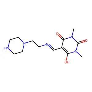 1,3-dimethyl-5-{[(2-piperazin-1-ylethyl)amino]methylene}pyrimidine-2,4,6(1H,3H,5H)-trione structure