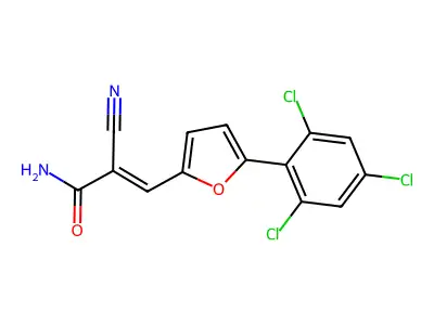 (2E)-2-cyano-3-[5-(2,4,6-trichlorophenyl)furan-2-yl]prop-2-enamide structure