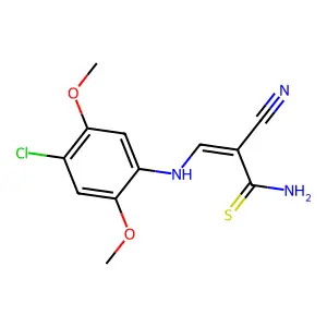 (Z)-3-(4-chloro-2,5-dimethoxyanilino)-2-cyanoprop-2-enethioamide structure