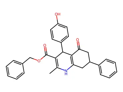 benzyl 4-(4-hydroxyphenyl)-2-methyl-5-oxo-7-phenyl-1,4,5,6,7,8-hexahydroquinoline-3-carboxylate structure