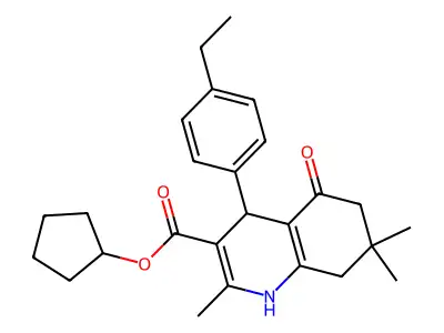 cyclopentyl 4-(4-ethylphenyl)-2,7,7-trimethyl-5-oxo-1,4,5,6,7,8-hexahydroquinoline-3-carboxylate structure
