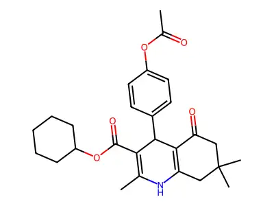 cyclohexyl 4-[4-(acetyloxy)phenyl]-2,7,7-trimethyl-5-oxo-1,4,5,6,7,8-hexahydroquinoline-3-carboxylate structure