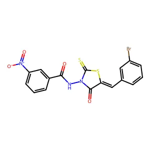 N-[(5Z)-5-[(3-bromophenyl)methylidene]-4-oxo-2-sulfanylidene-1,3-thiazolidin-3-yl]-3-nitrobenzamide structure