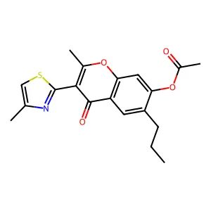 2-methyl-3-(4-methylthiazol-2-yl)-4-oxo-6-propyl-4H-chromen-7-yl acetate structure