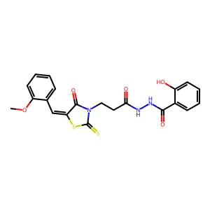 2-hydroxy-N'-{3-[5-(2-methoxybenzylidene)-4-oxo-2-thioxo-1,3-thiazolidin-3-yl]propanoyl}benzohydrazide structure