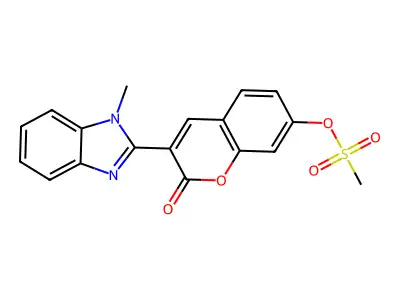 3-(1-methyl-1H-benzo[d]imidazol-2-yl)-2-oxo-2H-chromen-7-yl methanesulfonate structure