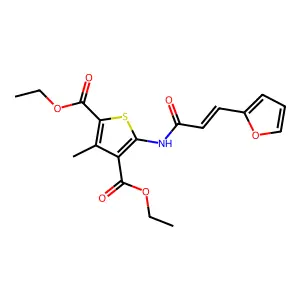 (E)-diethyl 5-(3-(furan-2-yl)acrylamido)-3-methylthiophene-2,4-dicarboxylate structure