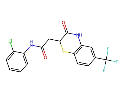 N-(2-chlorophenyl)-2-[3-oxo-6-(trifluoromethyl)-3,4-dihydro-2H-1,4-benzothiazin-2-yl]acetamide structure