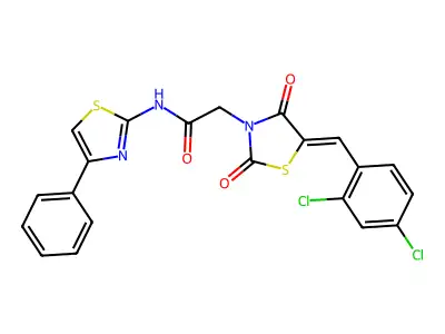 2-[(5Z)-5-[(2,4-dichlorophenyl)methylidene]-2,4-dioxo-1,3-thiazolidin-3-yl]-N-(4-phenyl-1,3-thiazol-2-yl)acetamide structure