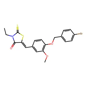 (5E)-5-[[4-[(4-bromophenyl)methoxy]-3-methoxyphenyl]methylidene]-3-ethyl-2-sulfanylidene-1,3-thiazolidin-4-one structure