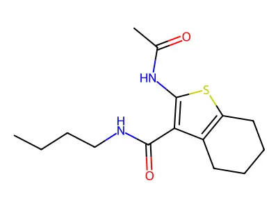 2-acetamido-N-butyl-4,5,6,7-tetrahydro-1-benzothiophene-3-carboxamide structure
