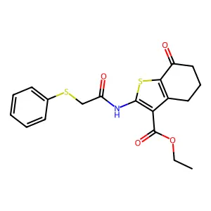 ethyl 7-oxo-2-[2-(phenylsulfanyl)acetamido]-4,5,6,7-tetrahydro-1-benzothiophene-3-carboxylate structure