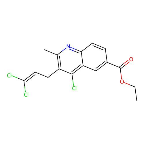 Ethyl 4-chloro-3-(3,3-dichloroprop-2-en-1-yl)-2-methylquinoline-6-carboxylate structure