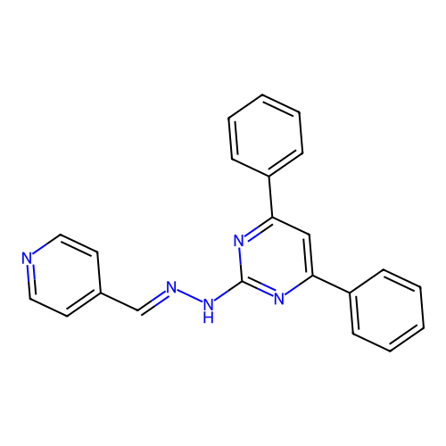 (E)-4,6-diphenyl-2-(2-(pyridin-4-ylmethylene)hydrazinyl)pyrimidine structure