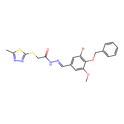 (E)-N'-(4-(benzyloxy)-3-bromo-5-methoxybenzylidene)-2-((5-methyl-1,3,4-thiadiazol-2-yl)thio)acetohydrazide structure