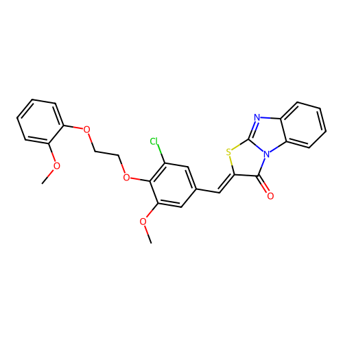 (Z)-2-(3-chloro-5-methoxy-4-(2-(2-methoxyphenoxy)ethoxy)benzylidene)benzo[4,5]imidazo[2,1-b]thiazol-3(2H)-one structure