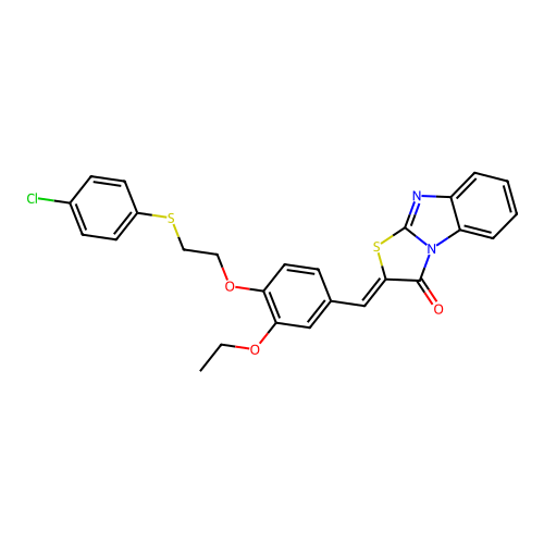 (Z)-2-(4-(2-((4-chlorophenyl)thio)ethoxy)-3-ethoxybenzylidene)benzo[4,5]imidazo[2,1-b]thiazol-3(2H)-one structure