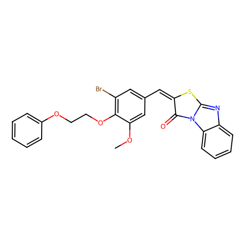 (E)-2-(3-bromo-5-methoxy-4-(2-phenoxyethoxy)benzylidene)benzo[4,5]imidazo[2,1-b]thiazol-3(2H)-one structure