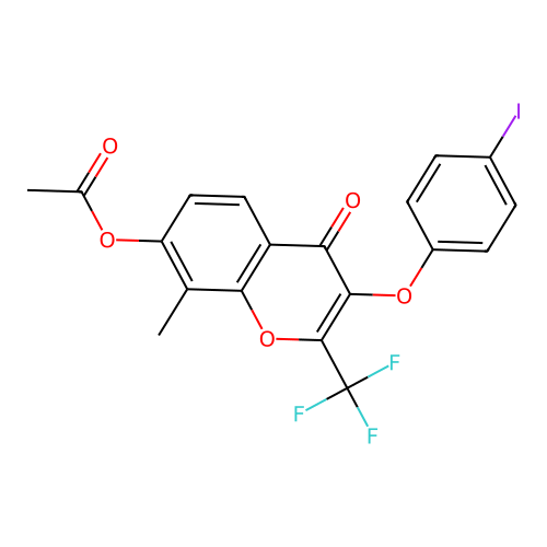 3-(4-iodophenoxy)-8-methyl-4-oxo-2-(trifluoromethyl)-4H-chromen-7-yl acetate structure