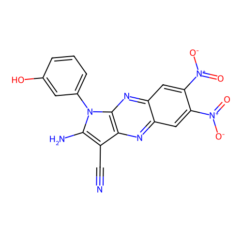 2-amino-1-(3-hydroxyphenyl)-6,7-dinitro-1H-pyrrolo[2,3-b]quinoxaline-3-carbonitrile structure