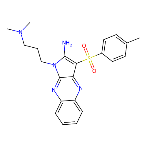 1-(3-(dimethylamino)propyl)-3-tosyl-1H-pyrrolo[2,3-b]quinoxalin-2-amine structure