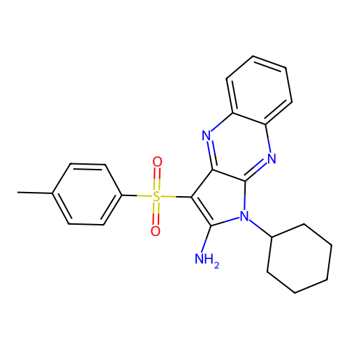 1-cyclohexyl-3-[(4-methylphenyl)sulfonyl]-1H-pyrrolo[2,3-b]quinoxalin-2-amine structure