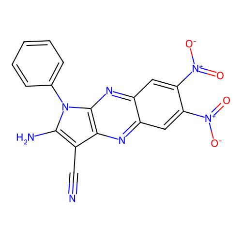 2-amino-6,7-dinitro-1-phenyl-1H-pyrrolo[2,3-b]quinoxaline-3-carbonitrile structure