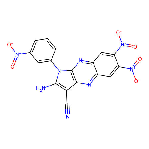 2-amino-6,7-dinitro-1-(3-nitrophenyl)-1H-pyrrolo[2,3-b]quinoxaline-3-carbonitrile structure
