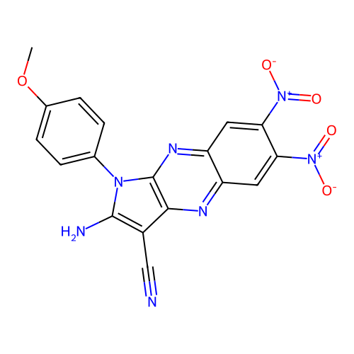2-amino-1-(4-methoxyphenyl)-6,7-dinitro-1H-pyrrolo[2,3-b]quinoxaline-3-carbonitrile structure