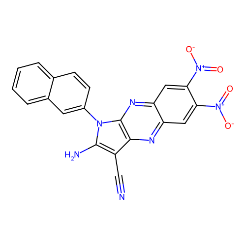 2-amino-1-(naphthalen-2-yl)-6,7-dinitro-1H-pyrrolo[2,3-b]quinoxaline-3-carbonitrile structure