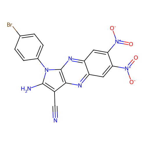 2-amino-1-(4-bromophenyl)-6,7-dinitro-1H-pyrrolo[2,3-b]quinoxaline-3-carbonitrile structure