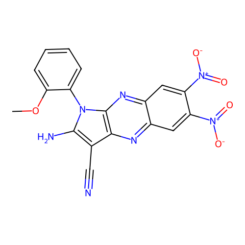 2-amino-1-(2-methoxyphenyl)-6,7-dinitro-1H-pyrrolo[2,3-b]quinoxaline-3-carbonitrile structure