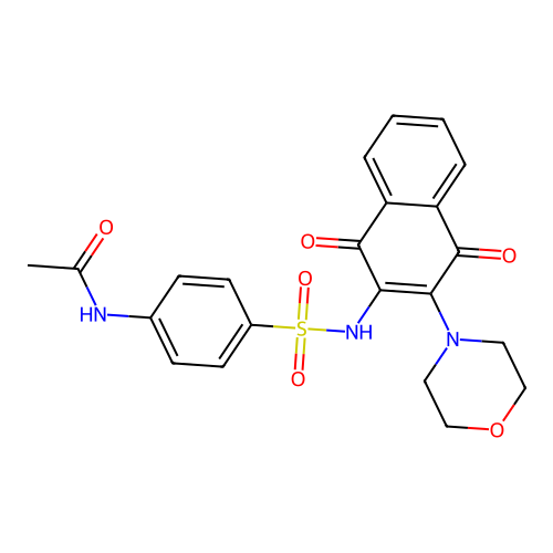 N-(4-(N-(3-morpholino-1,4-dioxo-1,4-dihydronaphthalen-2-yl)sulfamoyl)phenyl)acetamide structure
